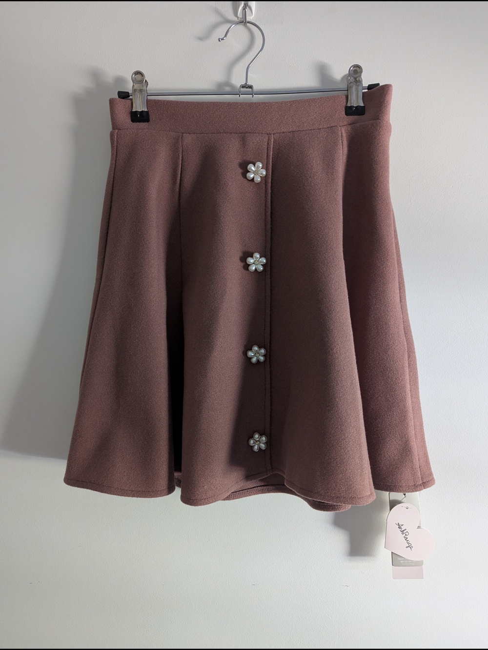 NWT Ank Rouge Flower Pearl-Button A-Line Skirt in Mauve
